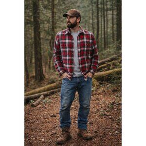 Pacific Outfitters Flannel Shirt  M Red Plaid Cotton Lumberjack Casual Outdoor